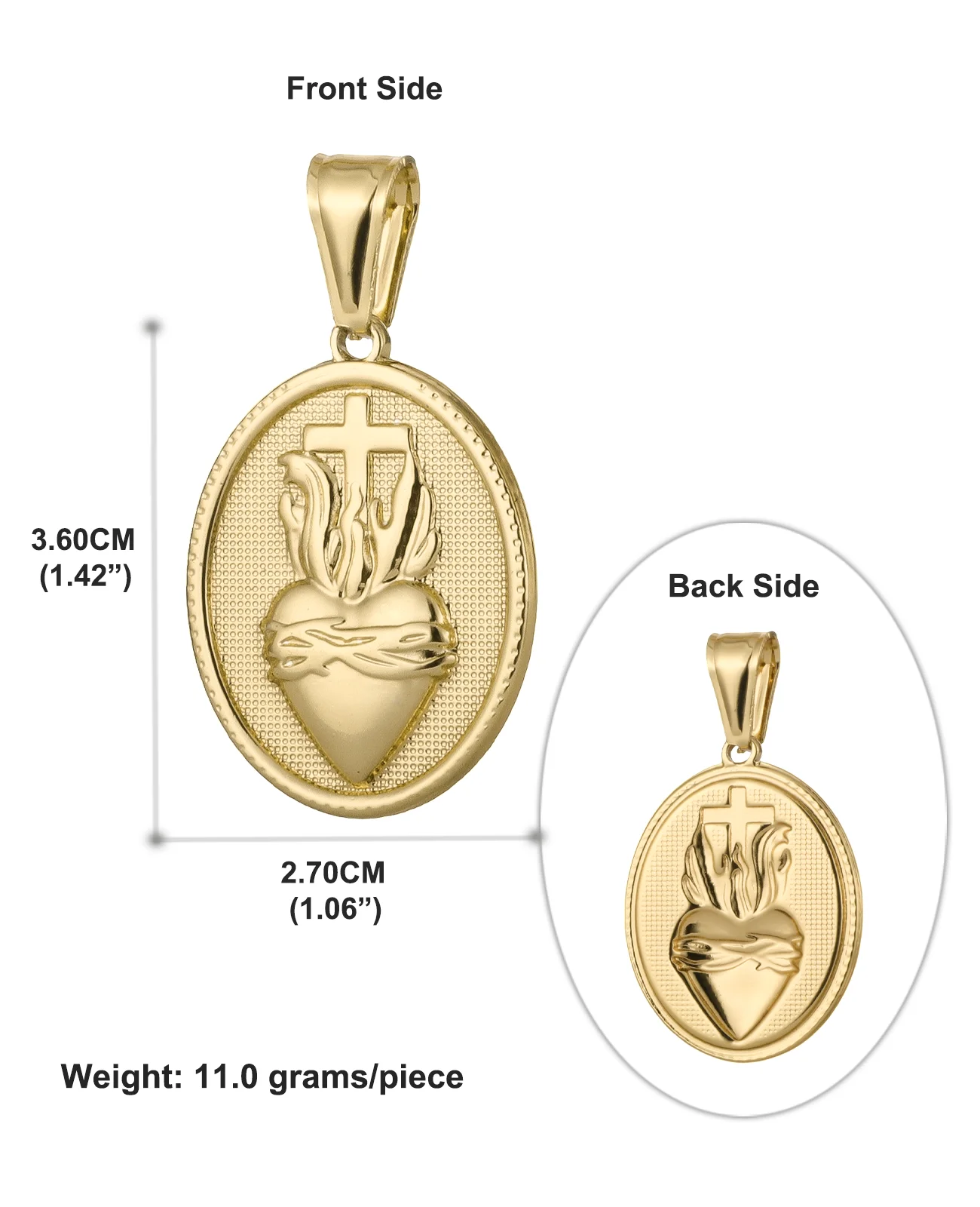 Diyalo 3 ألوان تميمة القلب المقدس ميدالية الفولاذ المقاوم للصدأ ميدالية قلادة عقد دي اي واي مجوهرات الدينية هدايا تذكار