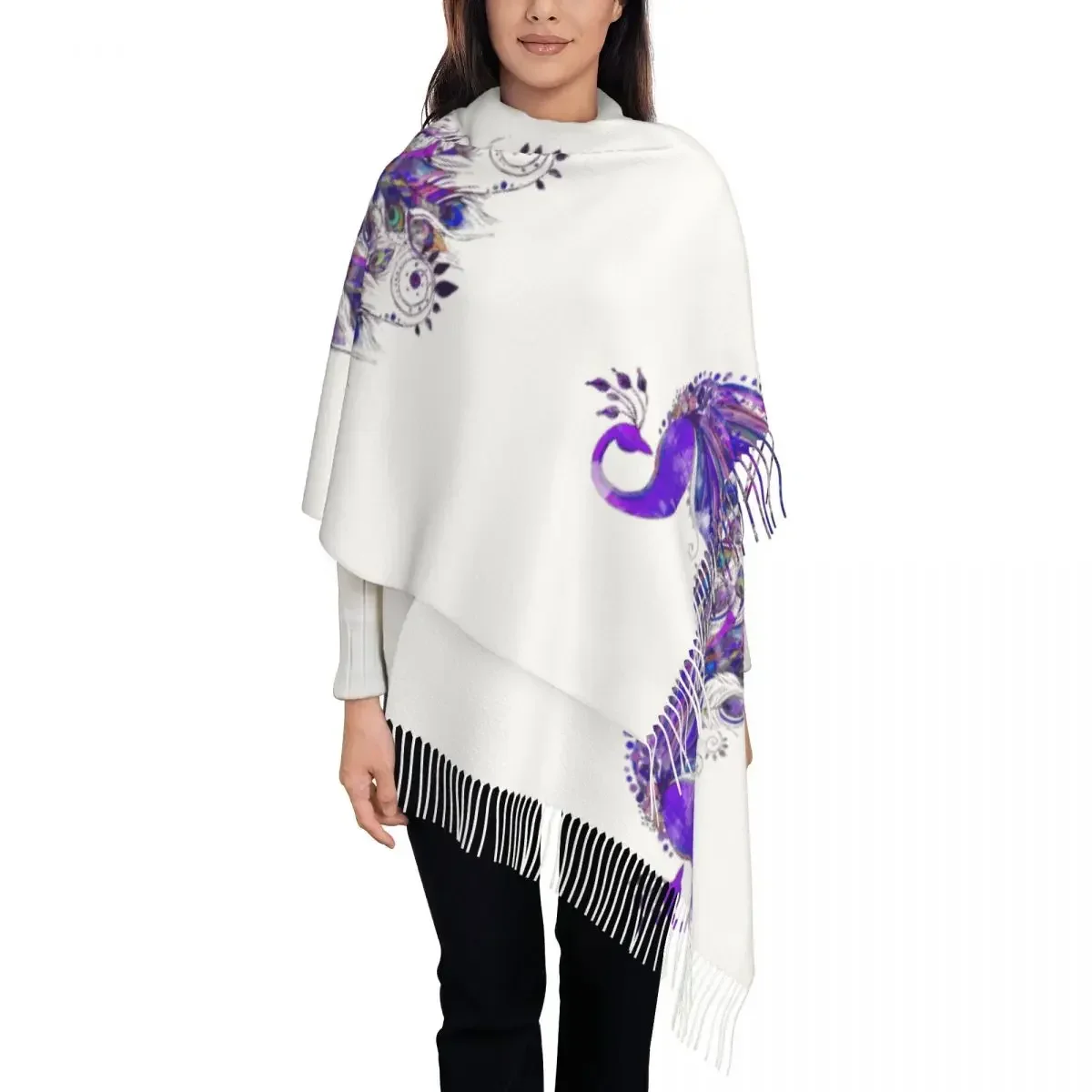

Watercolor Peacock Women's Tassel Shawl Scarf Fashion