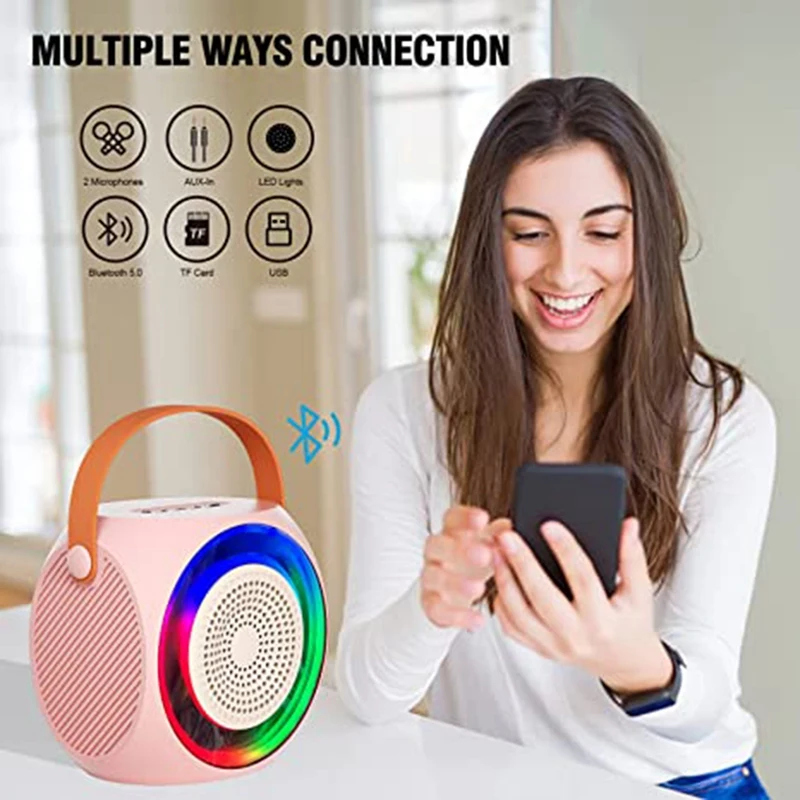 Portable Bluetooth Karaoke Speaker Machine With 2 Microphones, Suitable For Birthday Gifts Home Parties