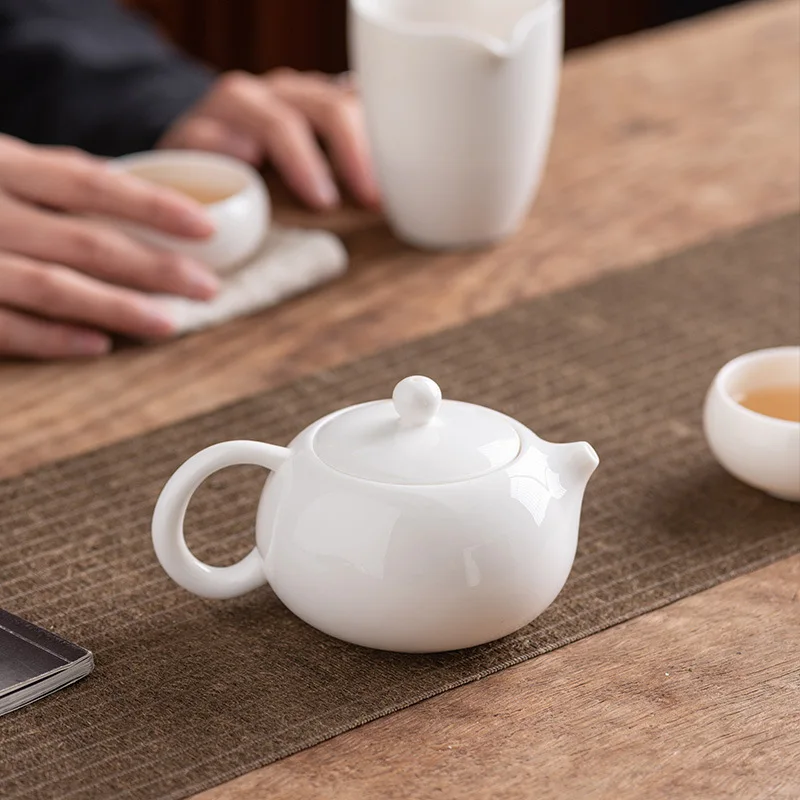 Simple Sheep Fat Jade Porcelain Side Handle Tea Pot Single Pot Xishi Pot Household Kung Fu Tea Set Filter Soaking Tea Pot