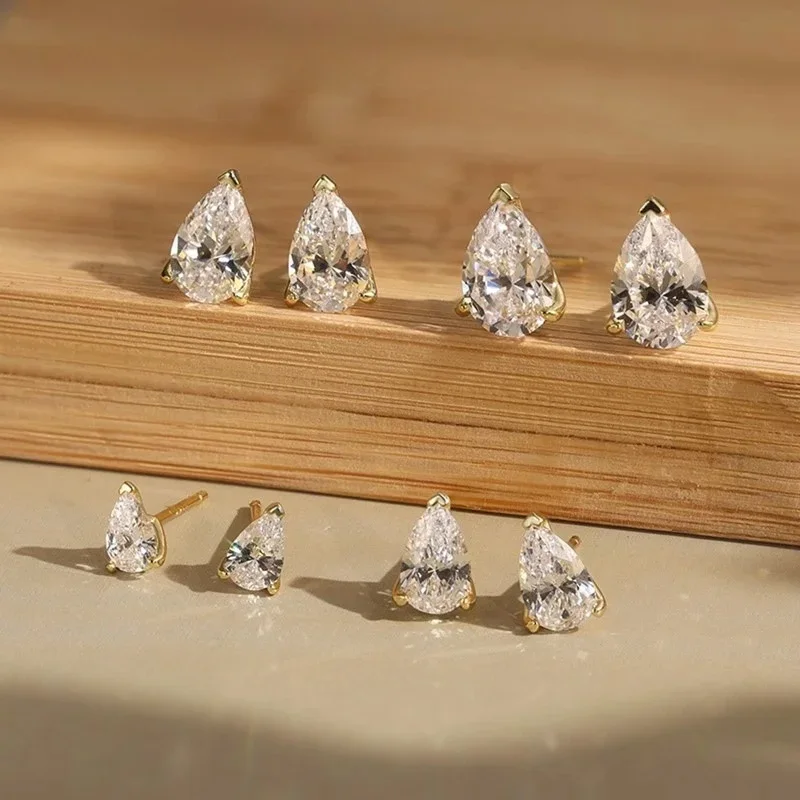 

Certified 1CT 2CT Pear Cut D VVS1 Moissanite Earrings for Women 18k Gold Plated Jewelry 100% Sterling Silver 925 Ear Studs