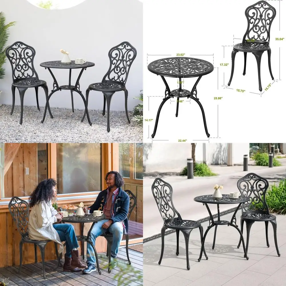 

All-Weather 3-Piece Outdoor Bistro Set with 2 Chairs and Umbrella Hole, Black