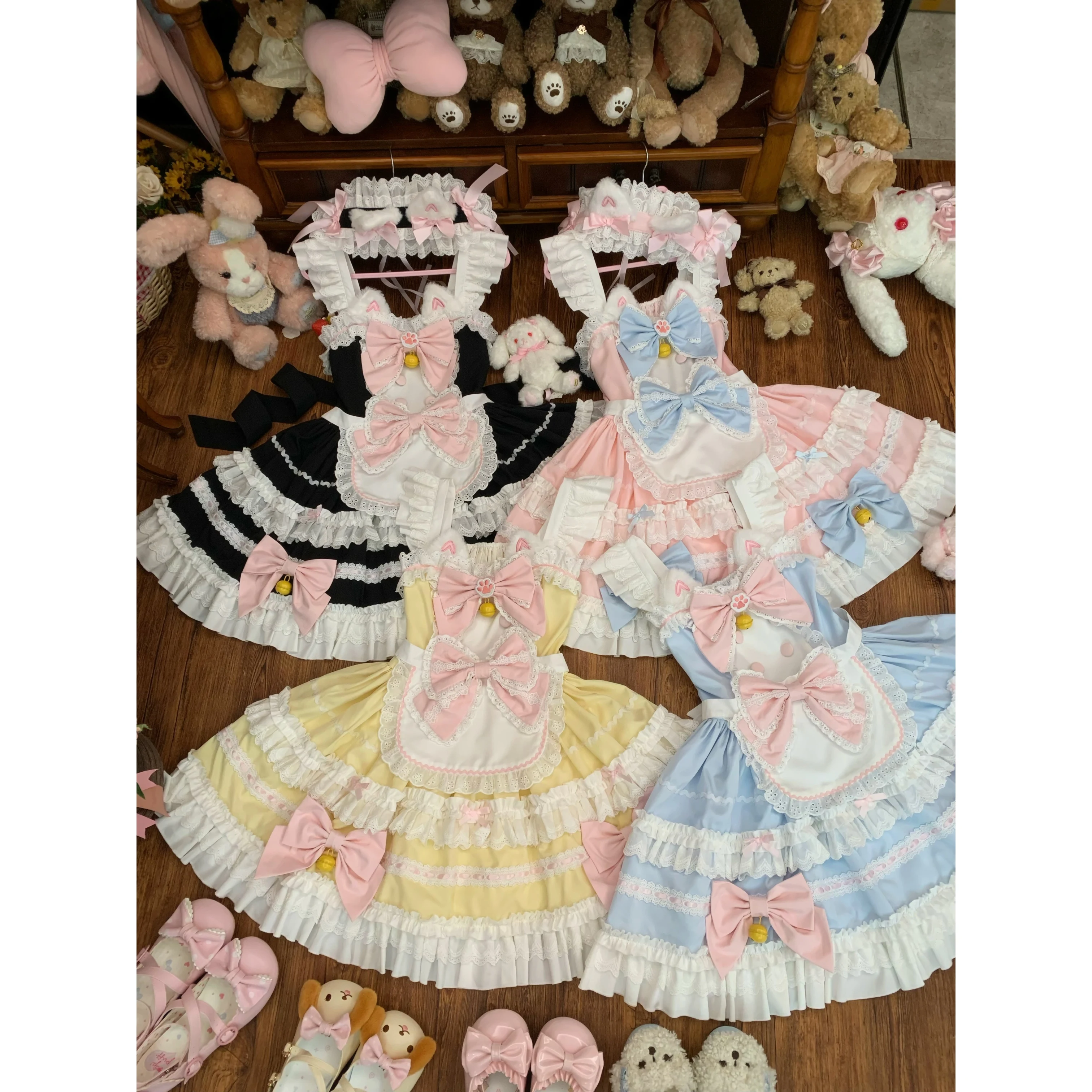 التصميم الأصلي كوس لوليتا فستان بكتافة JSK الفتاة لطيف القوس الكبير بلا أكمام فستان قصير اليابانية اليومية فساتين عيد ميلاد الأميرة #6