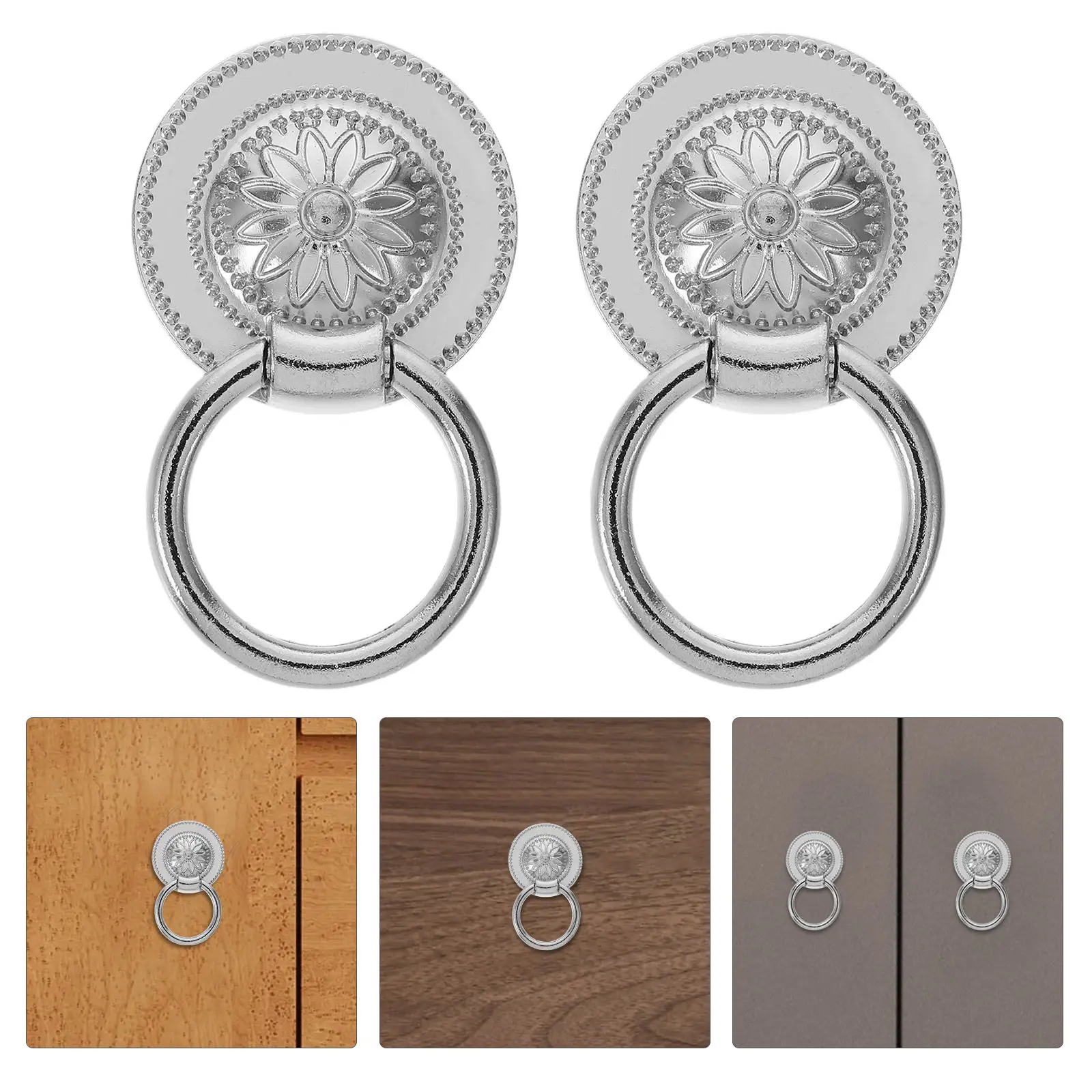 4Pcs Metal Vintage Drawer Pulls Chrysanthemum Floral Design Easy Install Smooth Finish Farmhouse Cabinet Hardware Dresser Pulls