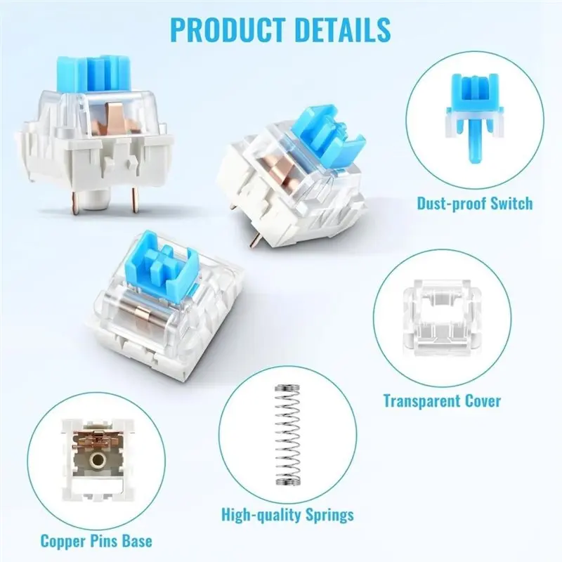 A69Z 200 Pcs 3-PIN Blue Mechanical Keyboard Switches