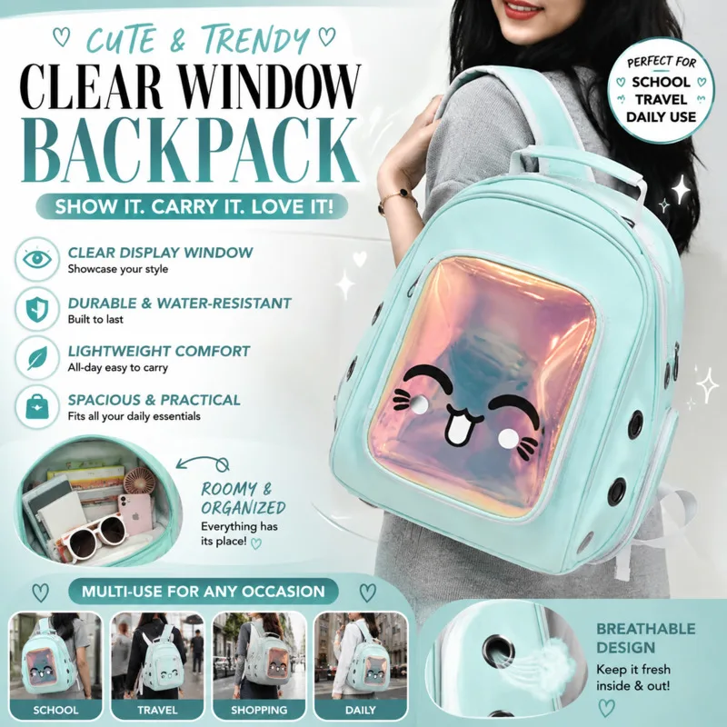 

Cute Cartoon Cat Pet Carrier Backpack Transparent Window Breathable Lightweight Large Capacity For Small Cats Dogs Travel Hiking