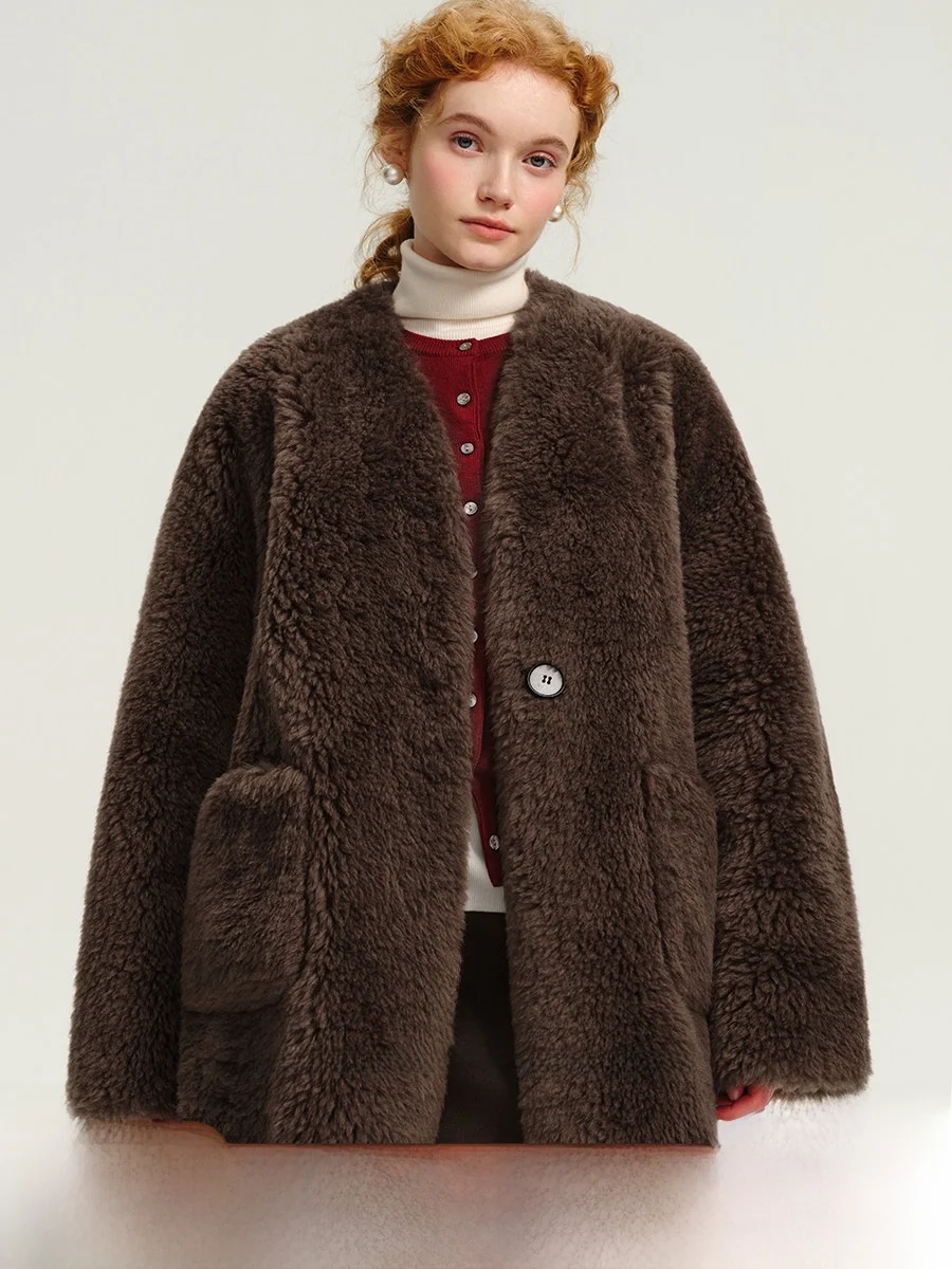 plus 100 Full Wool Fleece Lined Fur Coat Women's Autumn Winter Wide Style  Leather And Fur Coat  plus