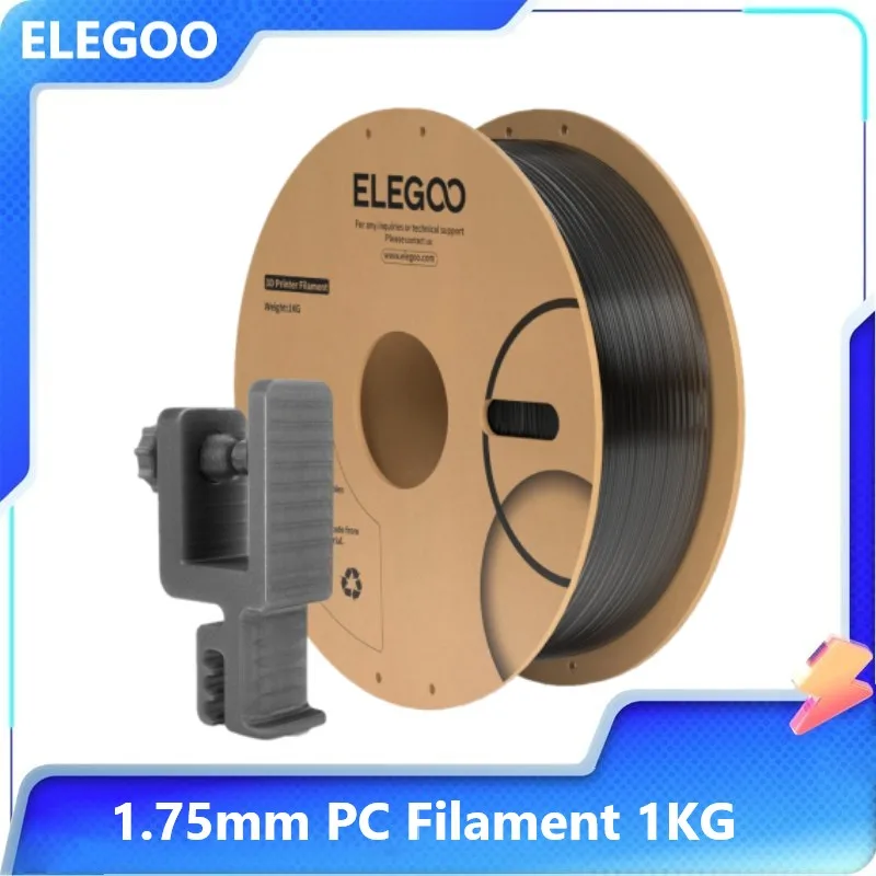 Image of ﻿ ELEGOO PC 3D-Druckmaterialien Transparentes 1,75 mm Filament 1kg Stoßfestigkeit Hitzebeständigkeit Steifigkeit Isolierung und Flammschutz für die Meisten FDM-Drucker