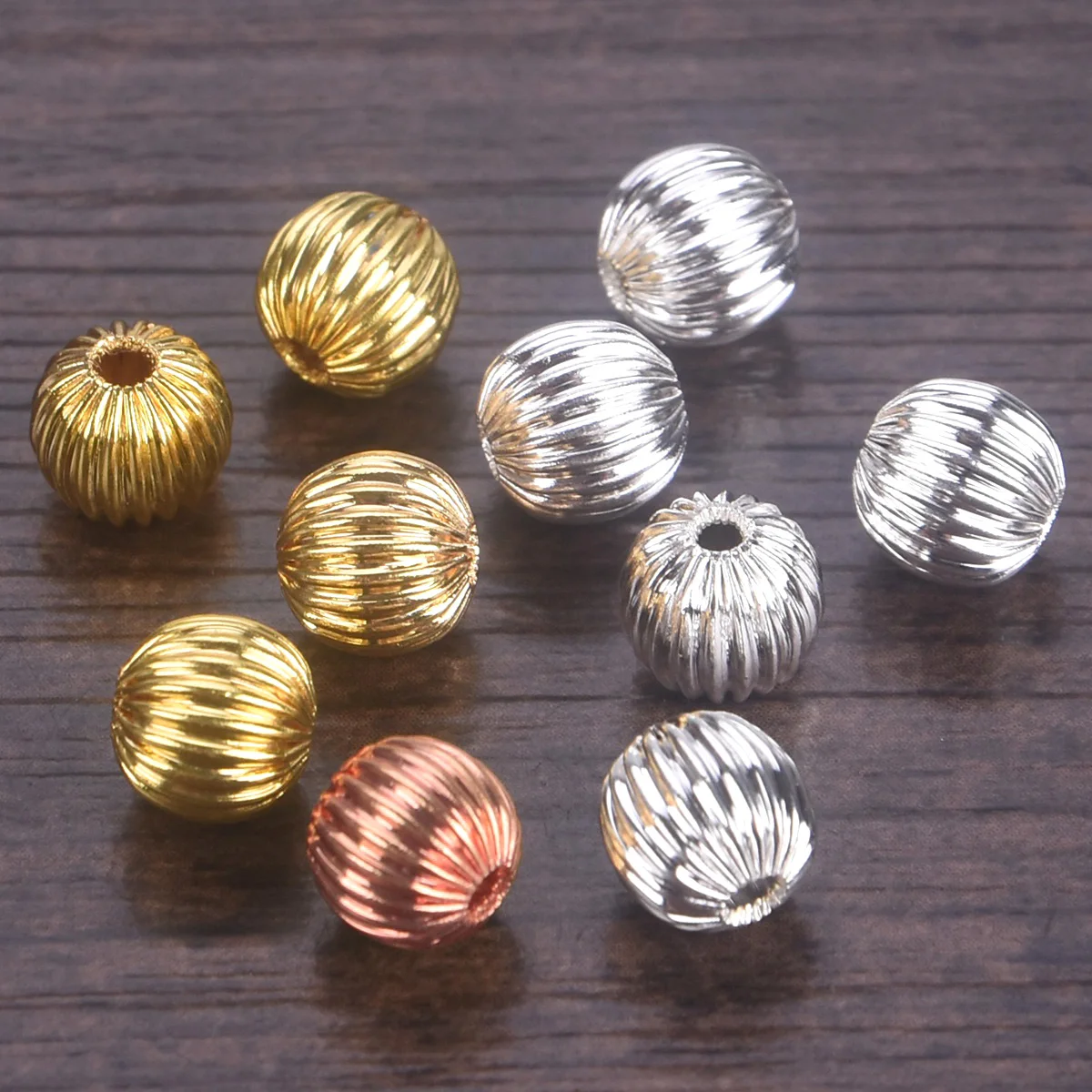 

Corrugated Round 4mm 5mm 6mm 8mm 10mm Plated Gold/Silver Color Hollow Brass Metal Loose Beads For Jewelry Making DIY Findings