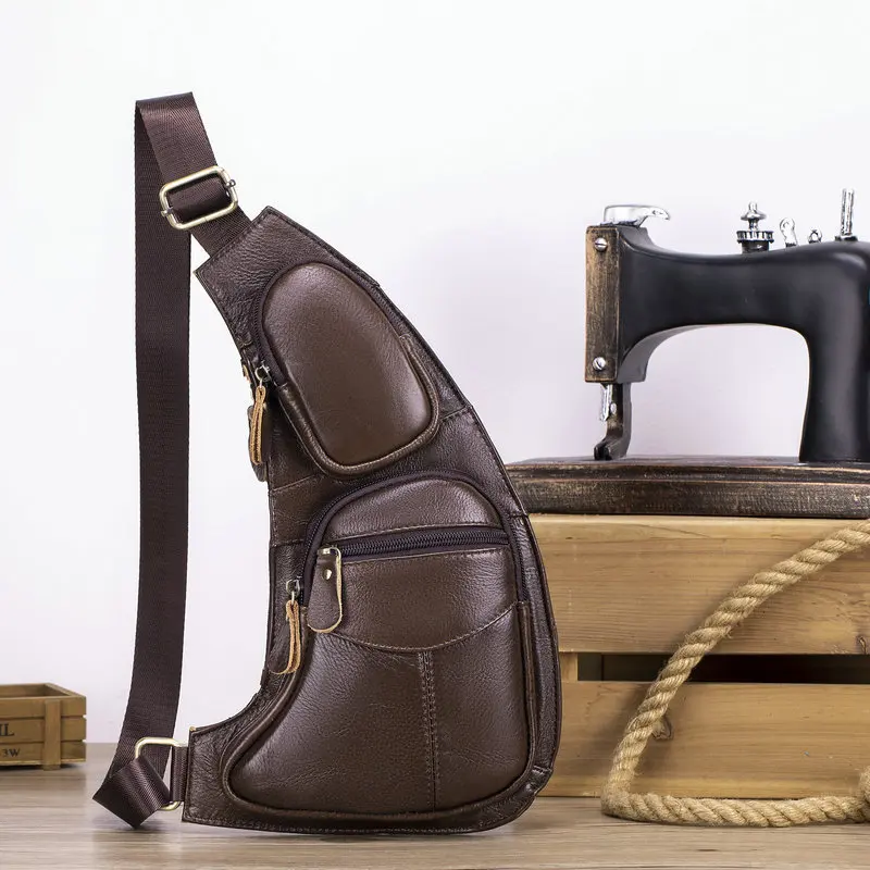 

Мужской рюкзак через плечо, нагрудная сумка, натуральная кожа, повседневная дорожная ретро-мужская сумка через плечо, боковые сумки
