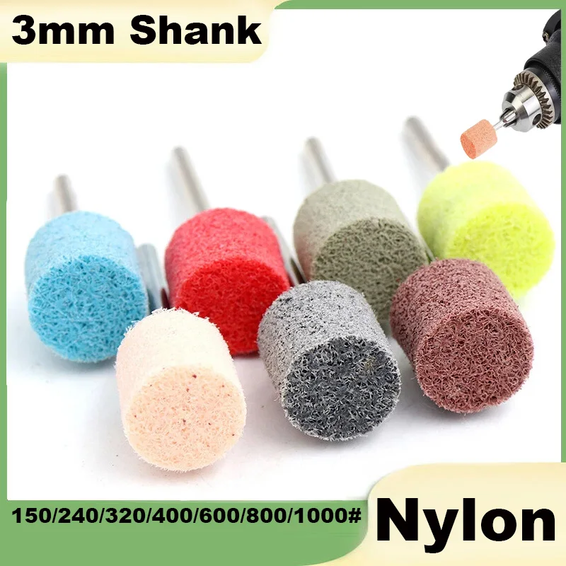 Nylon Fiber Polishing Wheel 3mm Shank 150# 240# 320# 400# 600# 800# 1000# Abrasive Disc for Dremel