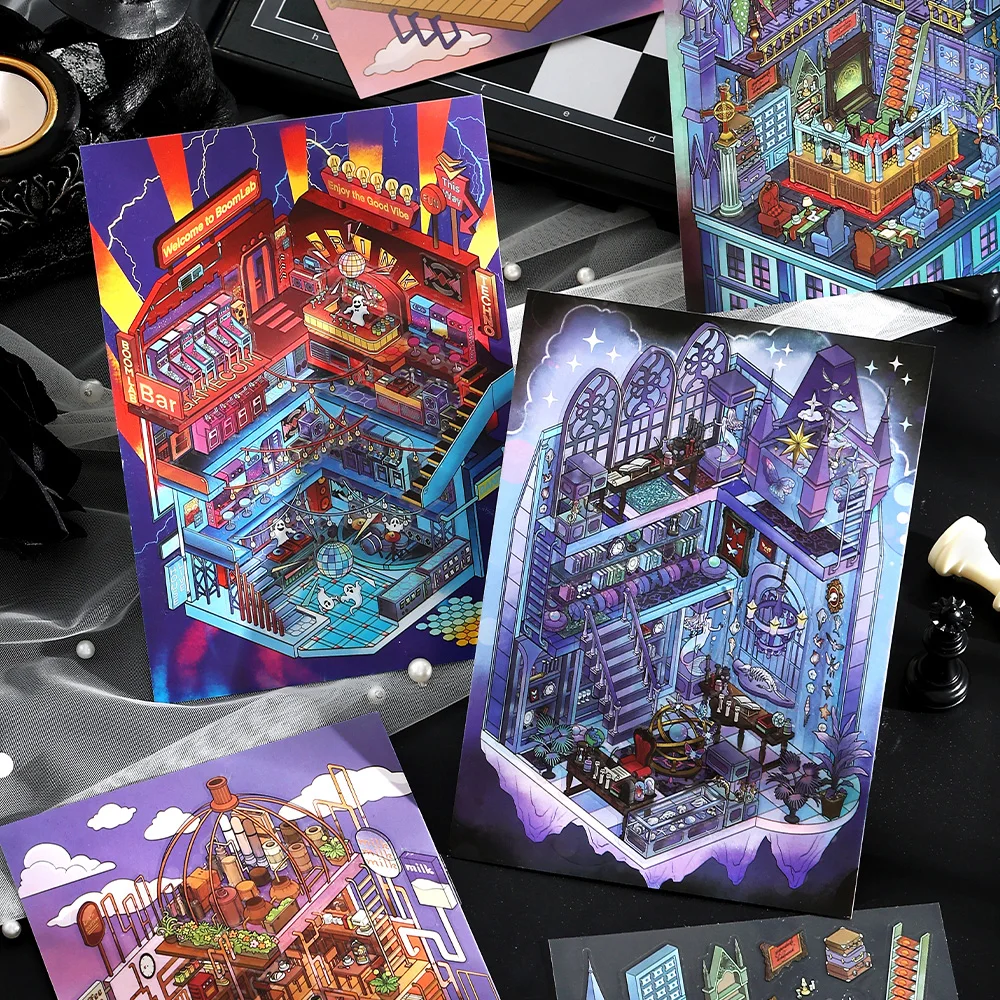 Kawaii 3D น่ารักการ์ตูน Midnight DJ สติกเกอร์ภูมิทัศน์หนังสือสติกเกอร์ DIY กระเป๋า Cabin ฉากเทศกาล HolidayChildren ของขวัญ ﻿