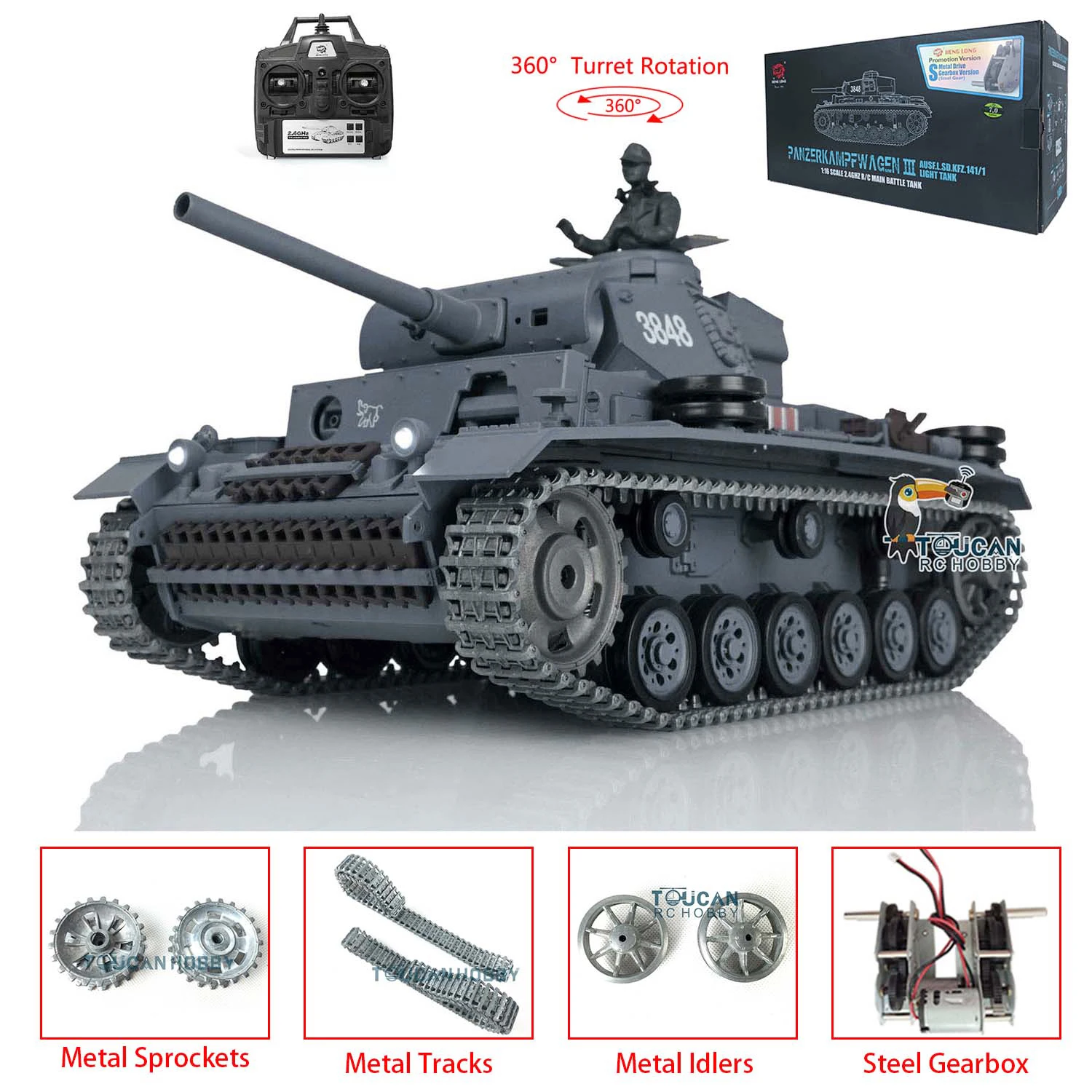 Spielzeug im Maßstab 1/16 heng long 7,0 verbesserter Panzer iii l rtr rc Tank 360 w/° Revolver rc Panzer für Jungen TH17343-SMT4