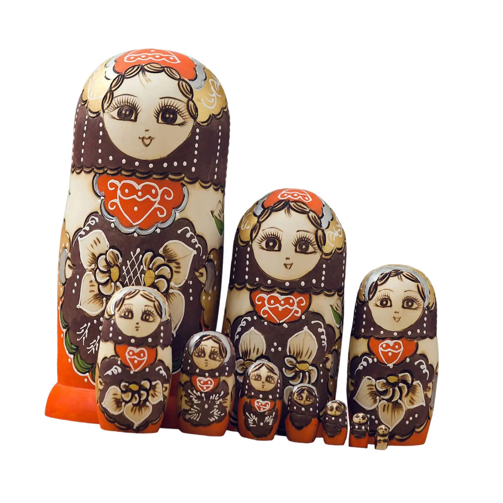 Stacking Doll 10 Layers Girl Nesting Dolls Lovely Wood Matryoshka Handmade Child Room Decoration for Children Kids