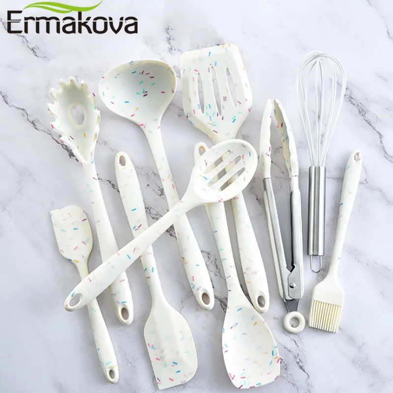 10/11 Pcs  Silicone Kitchenware Set Nonstick Spatula Spatula Wooden Handle Cookware Kitchen Utensils With Storage Box