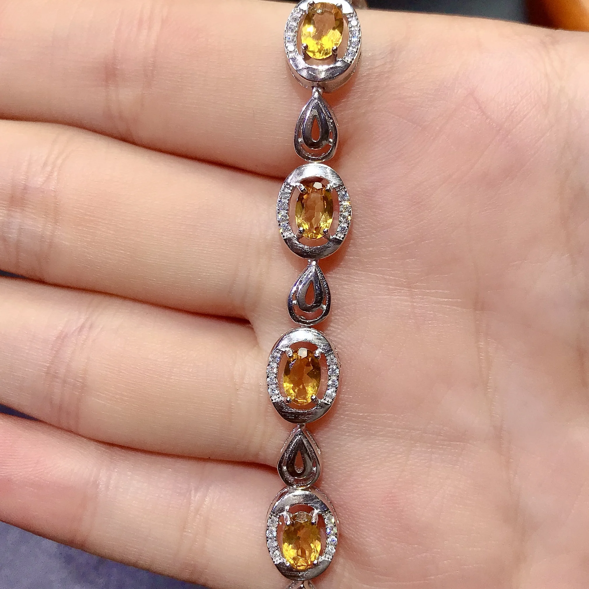 Classic 925 Silver Crystal Bracelet 6Pieces 4mm*6mm Natural Citrine Bracelet for Woman 3 Layers 18K Gold Plating Jewelry