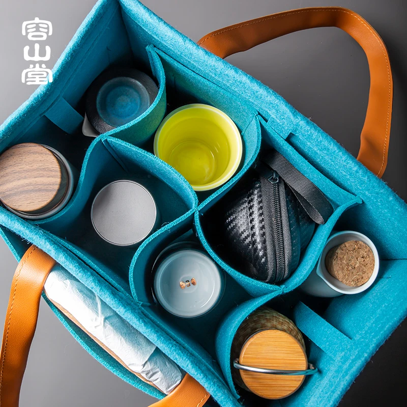 Rongshantang portable tea set cosmetics bag outdoor travel storage box car teapot cup gift gift storage bag