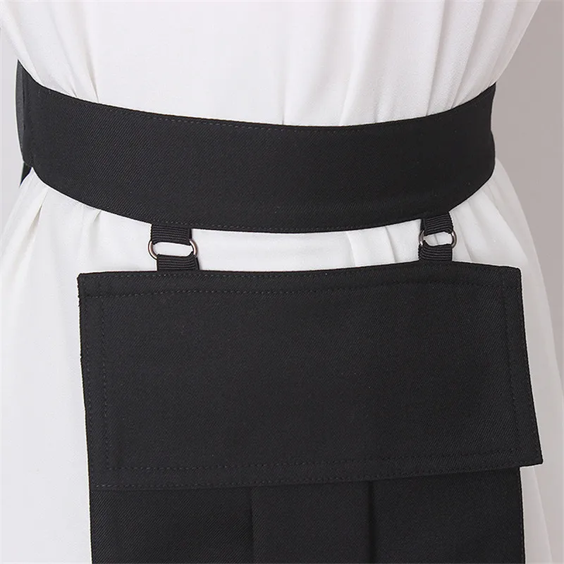 Black Pocket Irregular Split Join Long Wide Belt Personality Women New Fashion Dress Clothing Belt Women