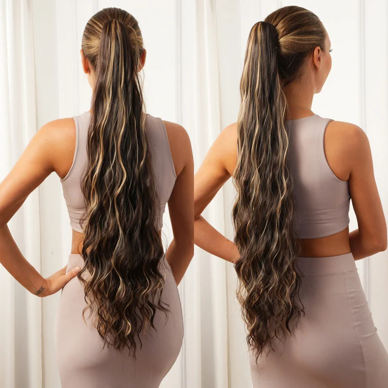 

Hair Clip Ponytail for Women, Water Wave High-Temperature Silk Long Curly Hair Ponytail Clip