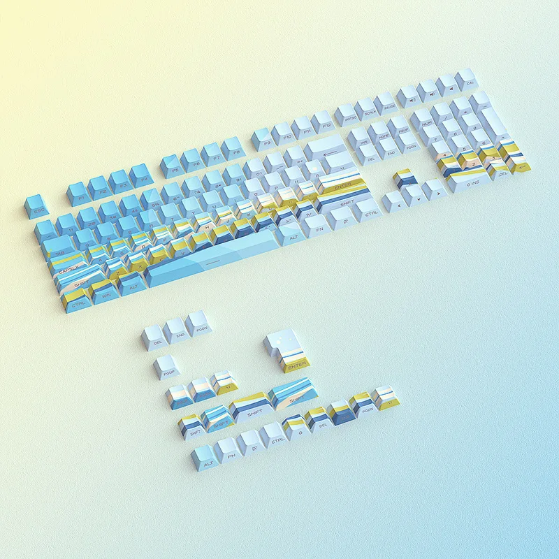 

Yellow and blue line keycap hot sublimation PBT side engraving luminous 128 small full set customized original factory