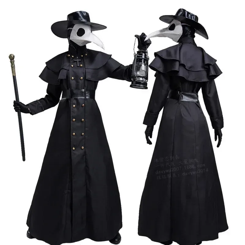 

Halloween Medieval Hooded Robe Plague Doctor Costume Mask Hat for Men Monk Cosplay Steampunk Priest Horror Wizard Cloak Cape 5XL