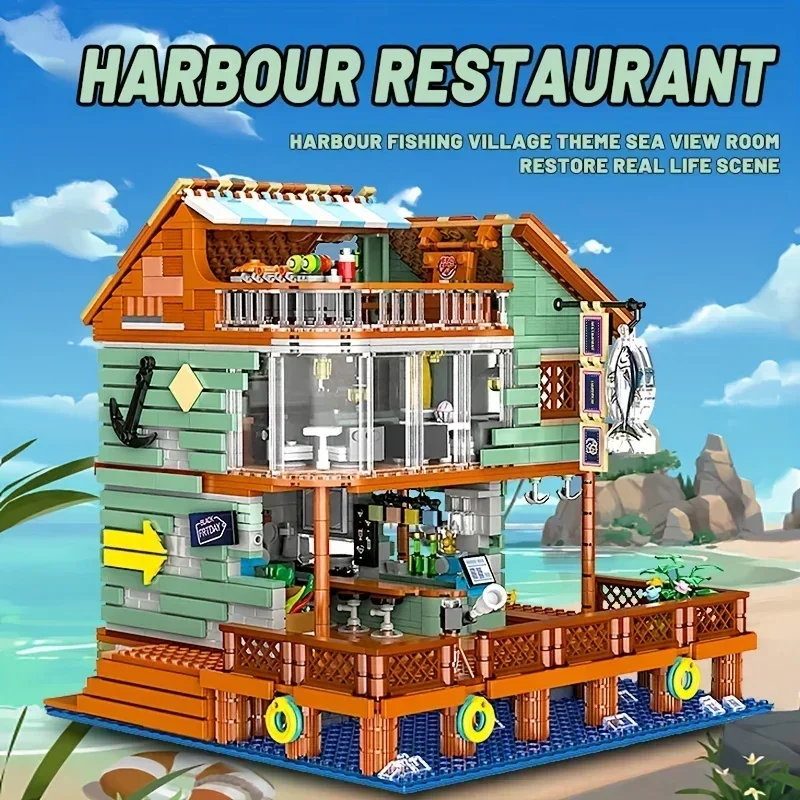 Bricks Harbour Restaurant Fishman's Wharf House Model Building Blocks Creative Expert Ideas City Street View Fishing Hut