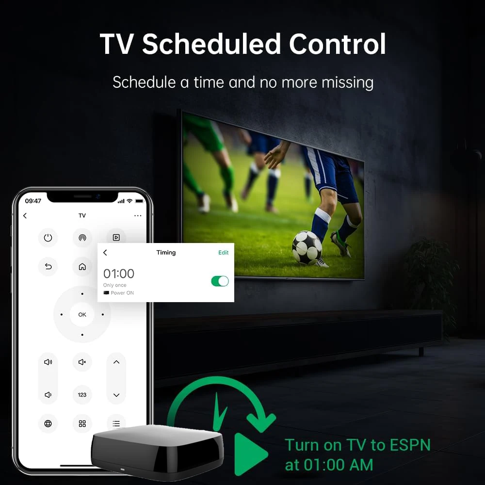 Controle remoto inteligente IR TUOWO, um para todos os controles AC TV DVD CD AUD SAT etc., compatível com Alexa e Google Assistant, sem hub