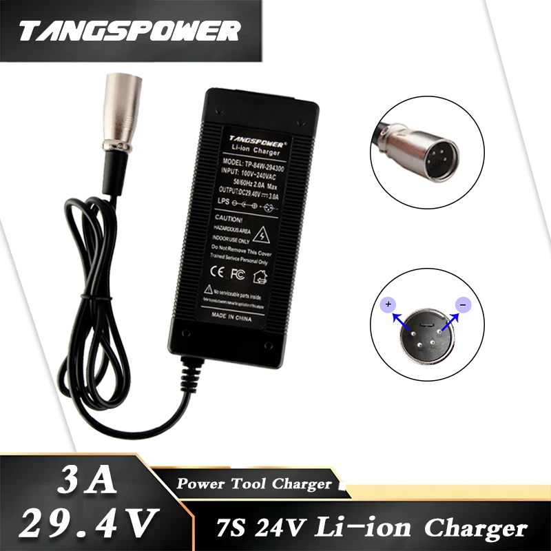 

29.4V 3A lithium Battery Charger For 24V 7Series Li-ion Battery Pack Fast Charging 4Pin-XLR Connectors Power Tool Charger