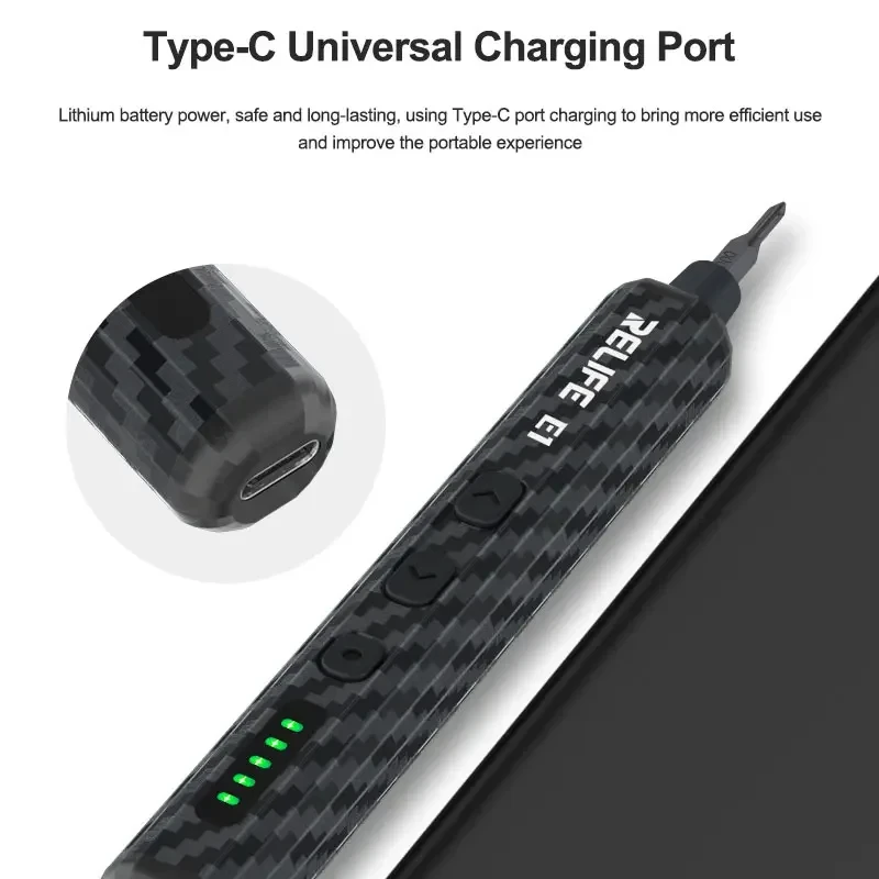 RELIFE E1 Powerful Carbon Fiber Electric Screwdriver Set 5-Speed Adjustment Forward/Reverse Steering Design,Shadowless LED Light