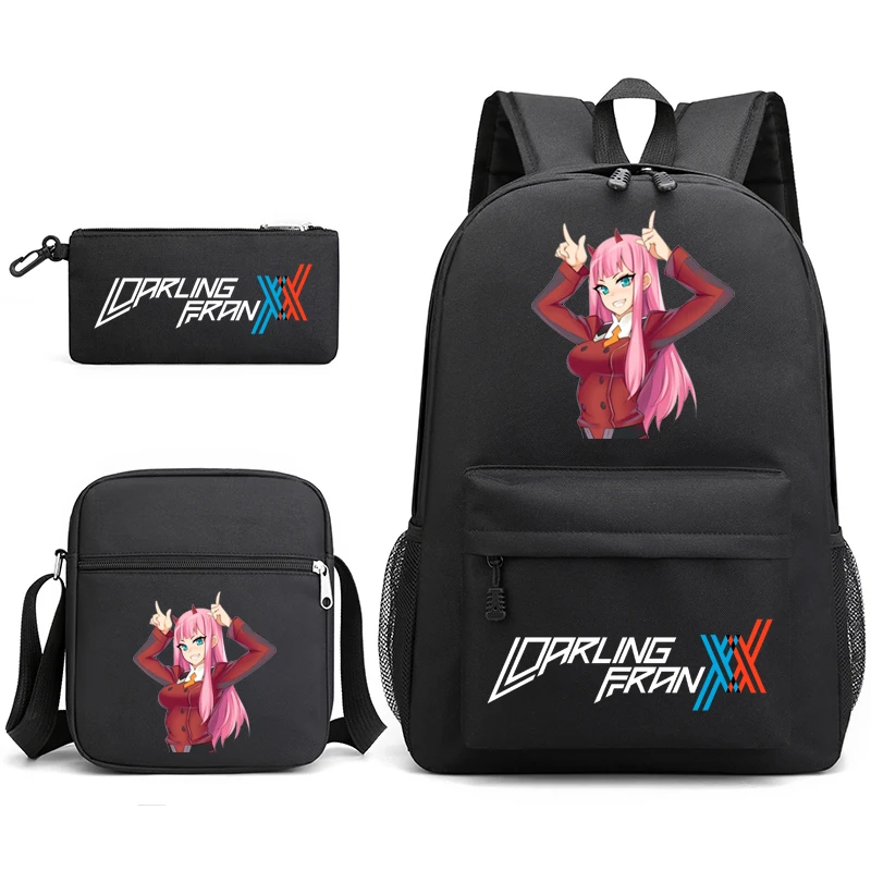 zero two3 piece set canvas backpack suitable for children boys and girls popular student school bags school supplies