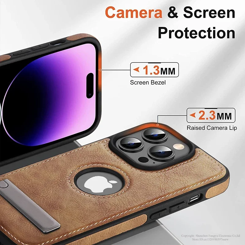 Leather Kickstand Phone Cases for iPhone 15 13 Pro Max 14 Plus 12 11 Mobile Case Shockproof Flexible Soft Grip Luxury Back Cover