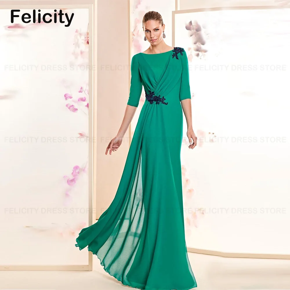 

Chiffon Wedding Guest Party Dresses Women Sheath Appliques Pleated Mother of the Bride Dress Evening Gowns فستان حفلات الزفاف