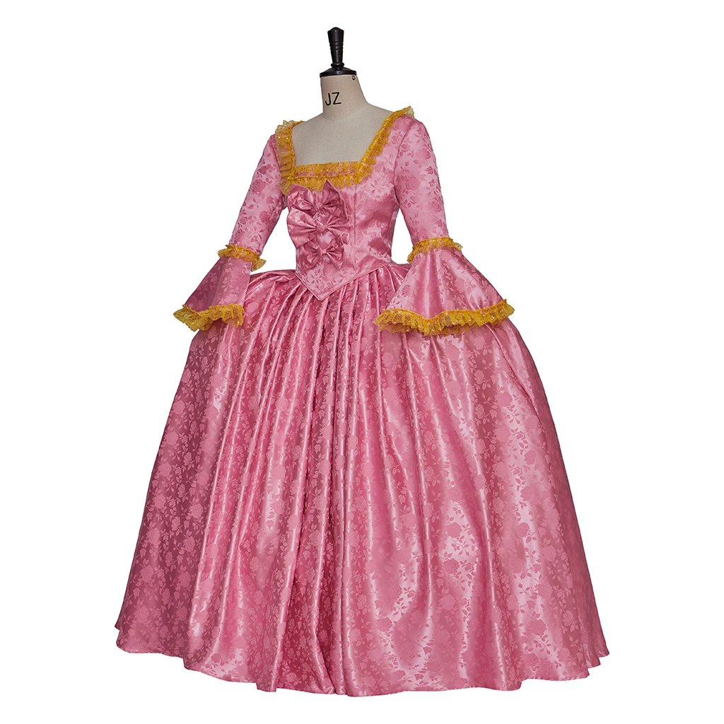 コロニアルロココバロック仮面舞踏会コスプレボールガウンドレスロココピンクドレス女性のエレガントな中世ファンシーピンク花柄ドレス