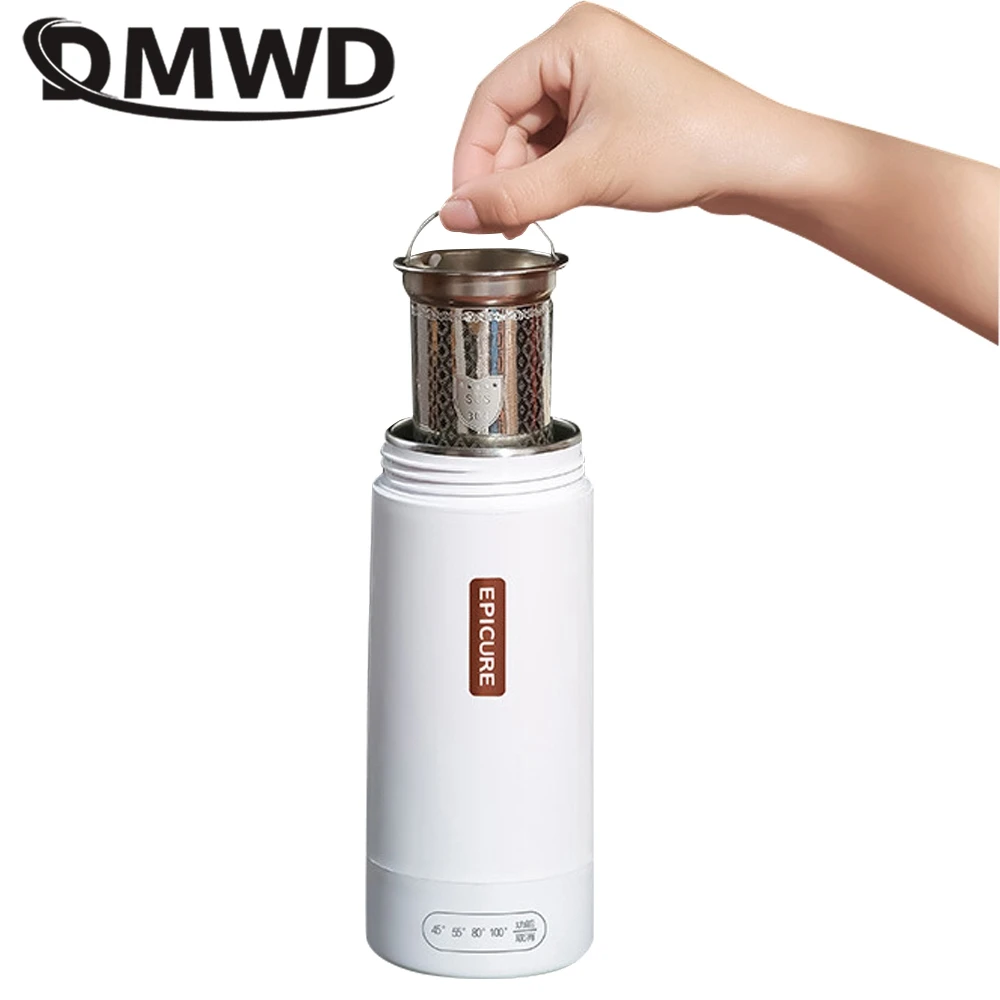 DMWD 300ml Portable Water Kettle Boiler Tea Maker Coffee Cup Stew Maker Office Heating Machine Temp Adjust Stainless Steel