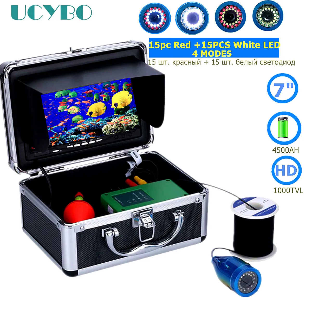 Camera for fishing underwater fisherman camera w/ 7 inch Monitor Fish Finder 1000TVL HD 30pcs LED for Ice/Sea/River/boat Fishing