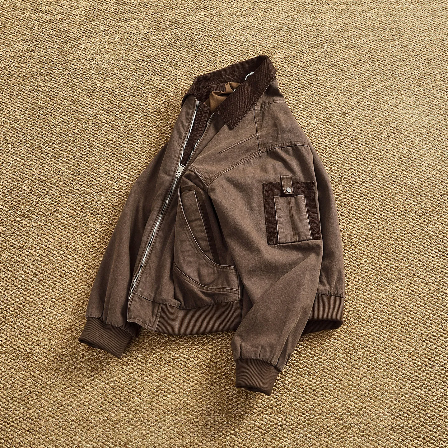 

Retro Washed Men's Workwear Jacket American Casual Fashion Spring Autumn Loose Coffee Male Corduroy Splicing Lapel Coat