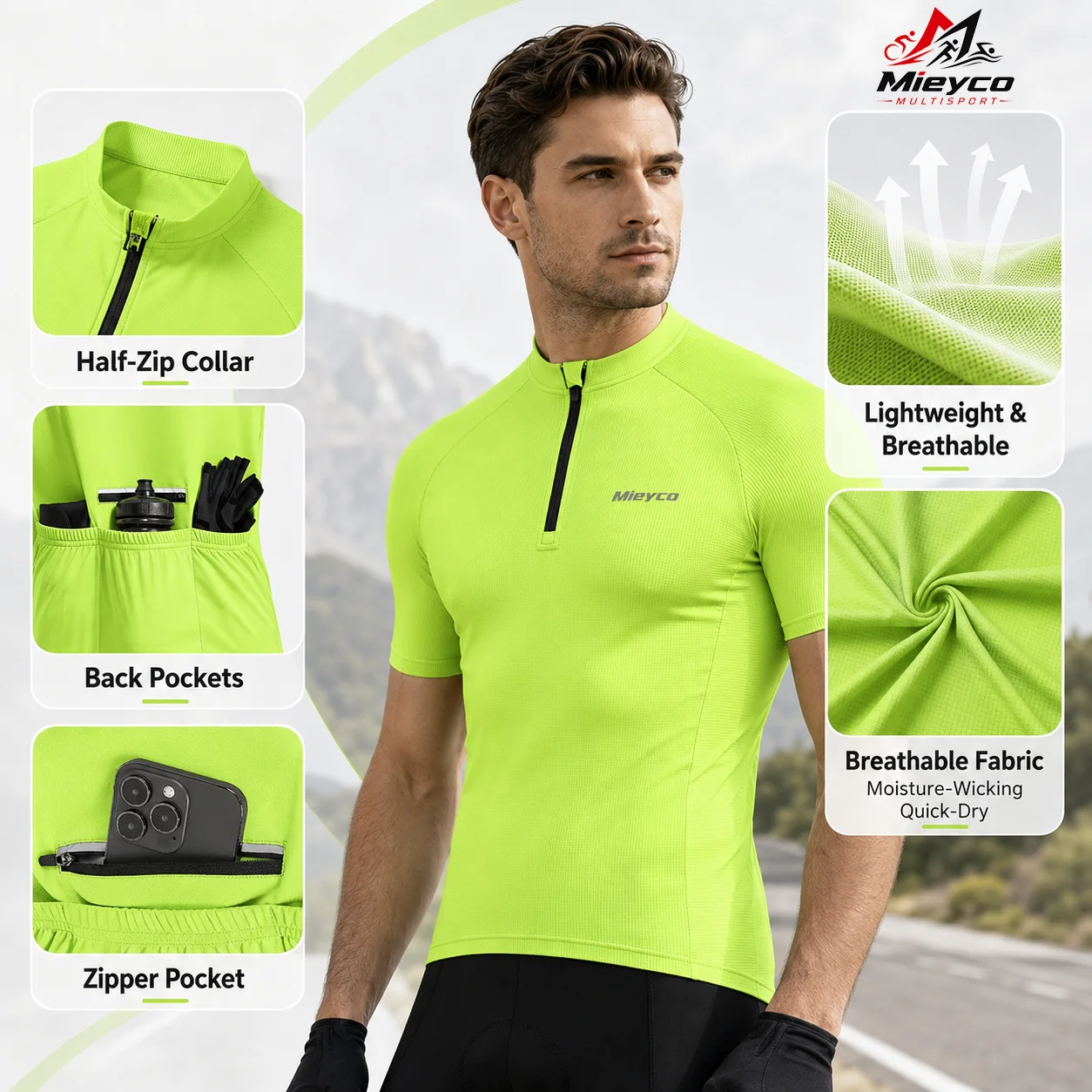 Men's Short Sleeve Cycling Jersey Seamless Compression Shirt Breathable UV Protection MTB Road Bike BMX Bicycle Top