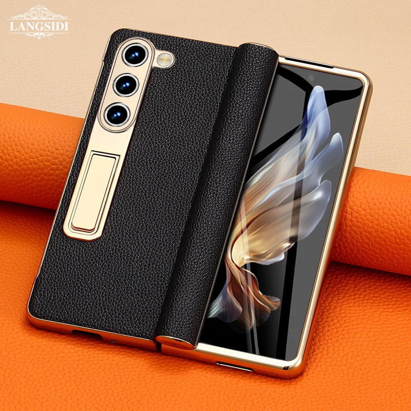 Funda de cuero tipo flip para Samsung Galaxy Z Fold 7 6 5 4 3 8 Fold8 Ultra Fold7, con bisagra magnética, soporte y espejo 3