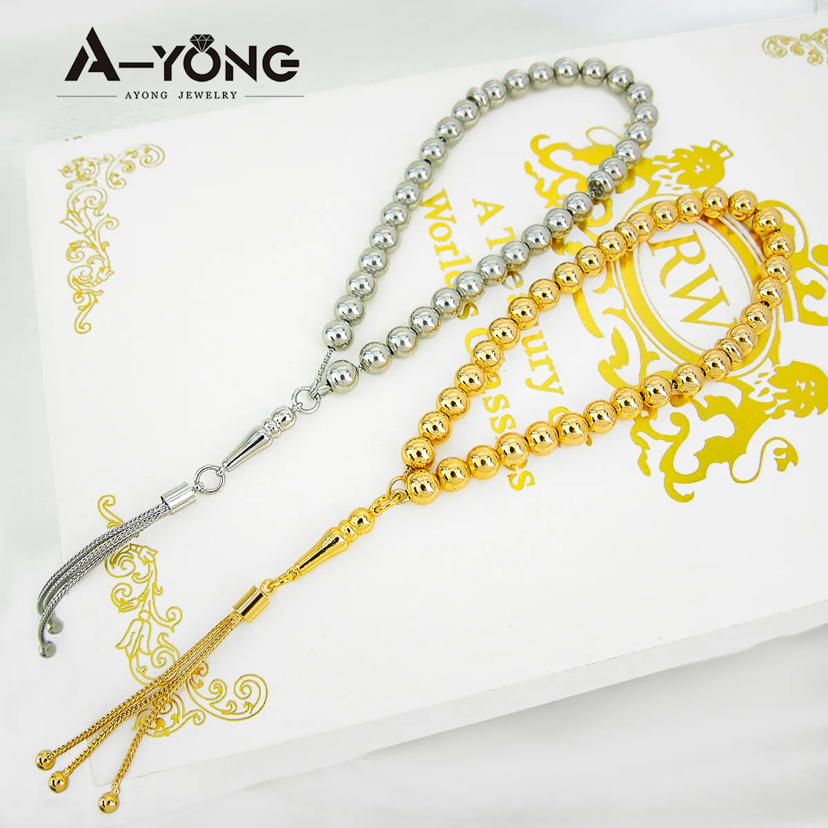 Ramadan islamisches Gebetsperlen-Armband, 21 Karat vergoldet, Naturharz, arabische Damenmode, Eid-Armreifen, muslimischer traditioneller Schmuck – Detail 9