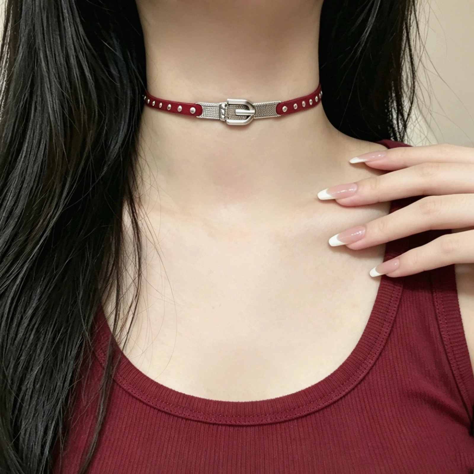 Punk Personalisierte Y2K Leder-Halskette für Frauen, Spice Girls Mode-Halsband, Einzigartiges Vintage Goth Cooles Hals-Accessoire Neu