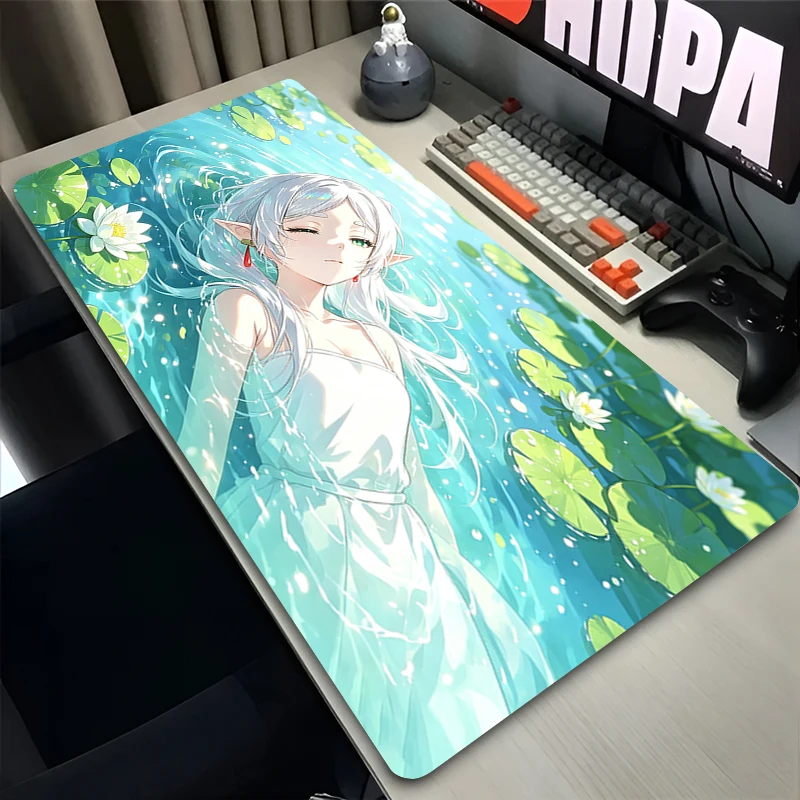 Mouse Pad Light Blue Office Desk Mat Game Computer Mousepad Frieren At The Funeral Cute Anime Mausepad Large Gaming Keyboard Pad