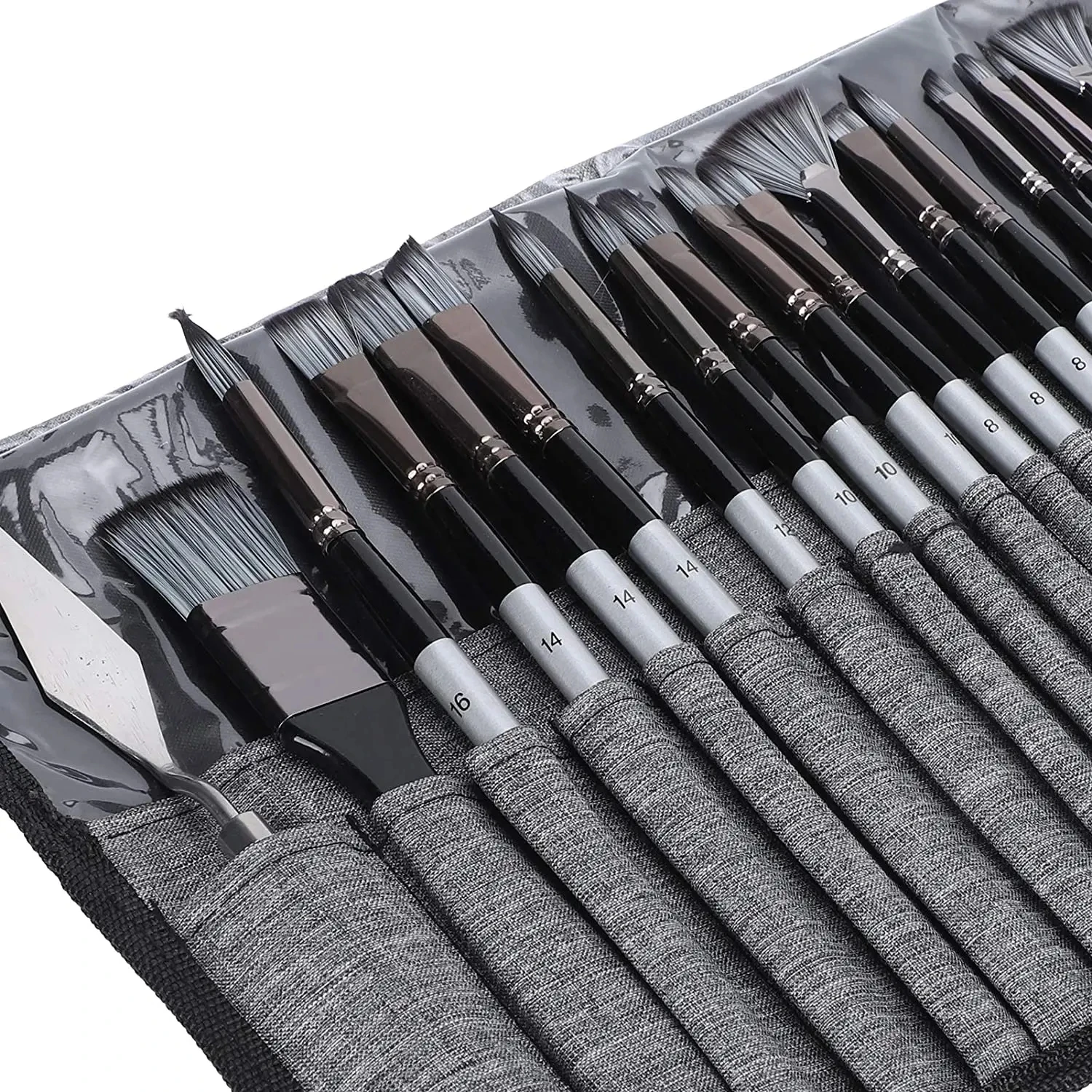 24-teiliges Premium-Pinselset mit Canvas-Tasche – waschbar, breite Spitzen für Aquarell- und Ölgemälde – langlebige Holzgriffe – Detail 2