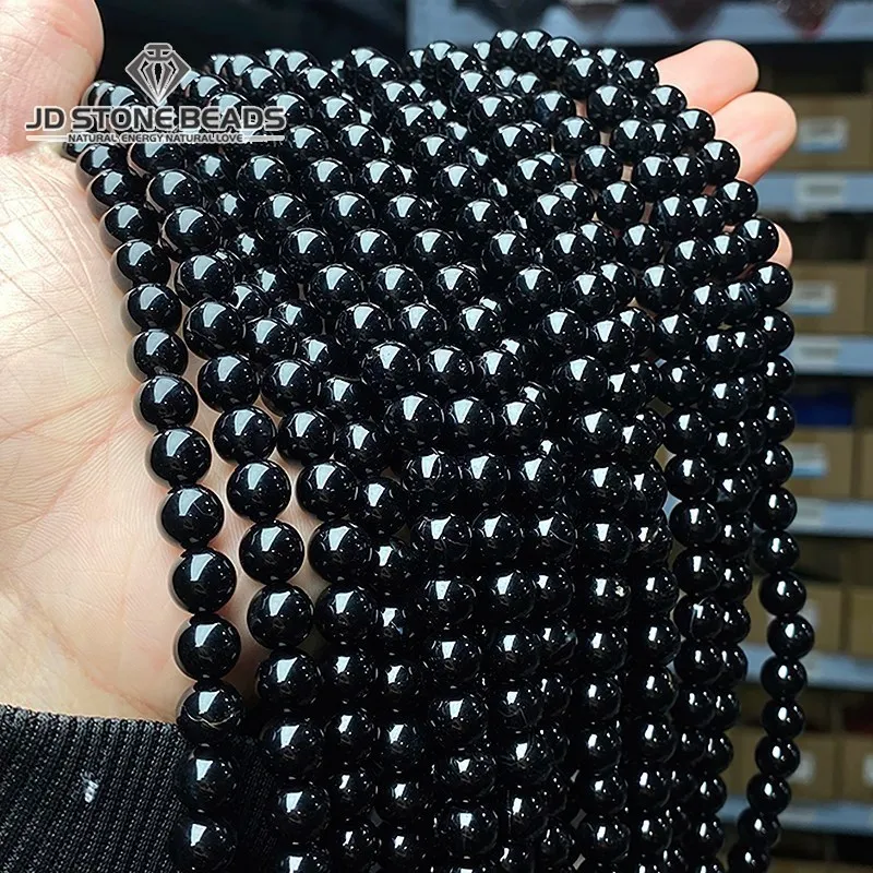 5A Natural Black Agate Onyx Stone 4 6 8 10 12mm Beads Round Loose Spacer For Jewelry Making DIY Bracelets Accessories 15''