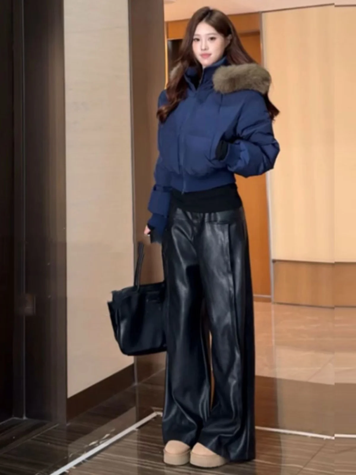 

Korean Style Thickened Cotton Jacket Women's Spring New Style Waist-Cinching Hooded Coat Fur Collar Commute Fashion Long Sleeve