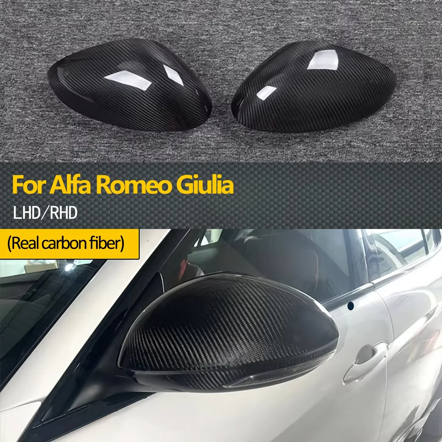 

Suitable for Alfa Romeo Giulia dry carbon fiber car left-hand drive and right-hand drive side mirror covers, 2-piece set
