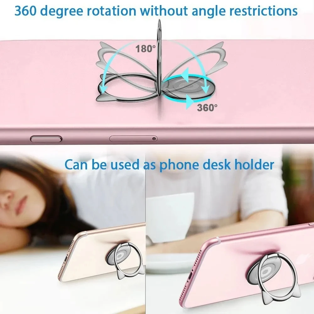 حامل حلقة إصبع القطة قابل للدوران 360 درجة، حامل هاتف مغناطيسي لهاتف iPhone Samsung Xiaomi Huawei Google Universal Metal Mount