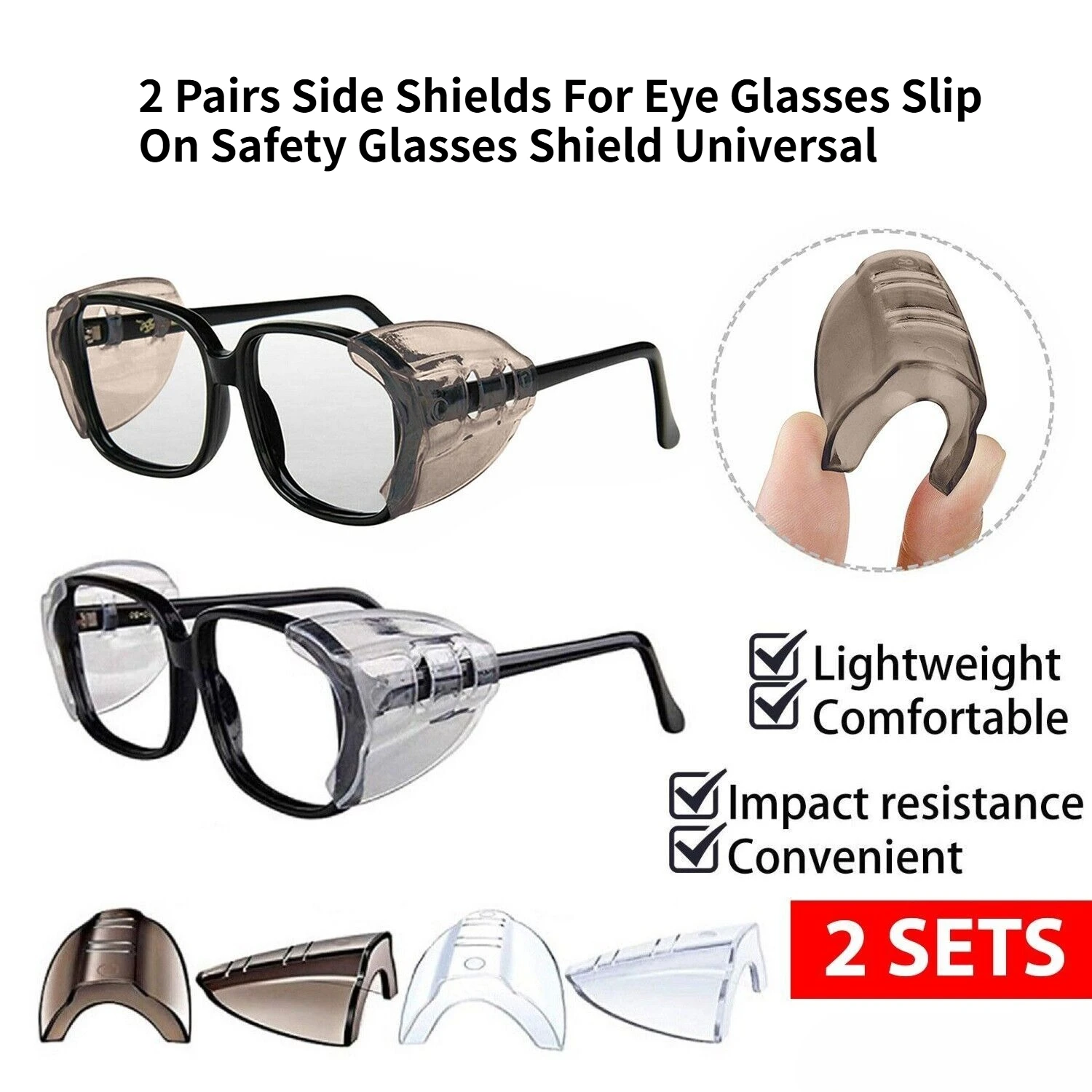 2 Pairs Side Shields For Eye Glasses Slip On Safety Glasses Shield Universal US