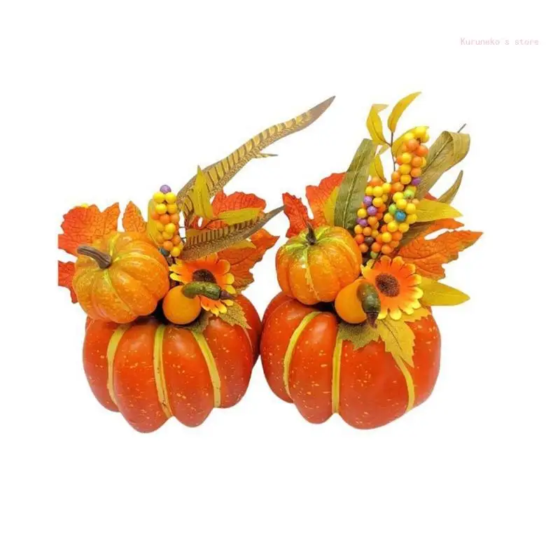 Festival Pumpkin Bucket with Artificial Florals Adds Seasonal Elegant Charm to Any Setting Daily Decoration Household