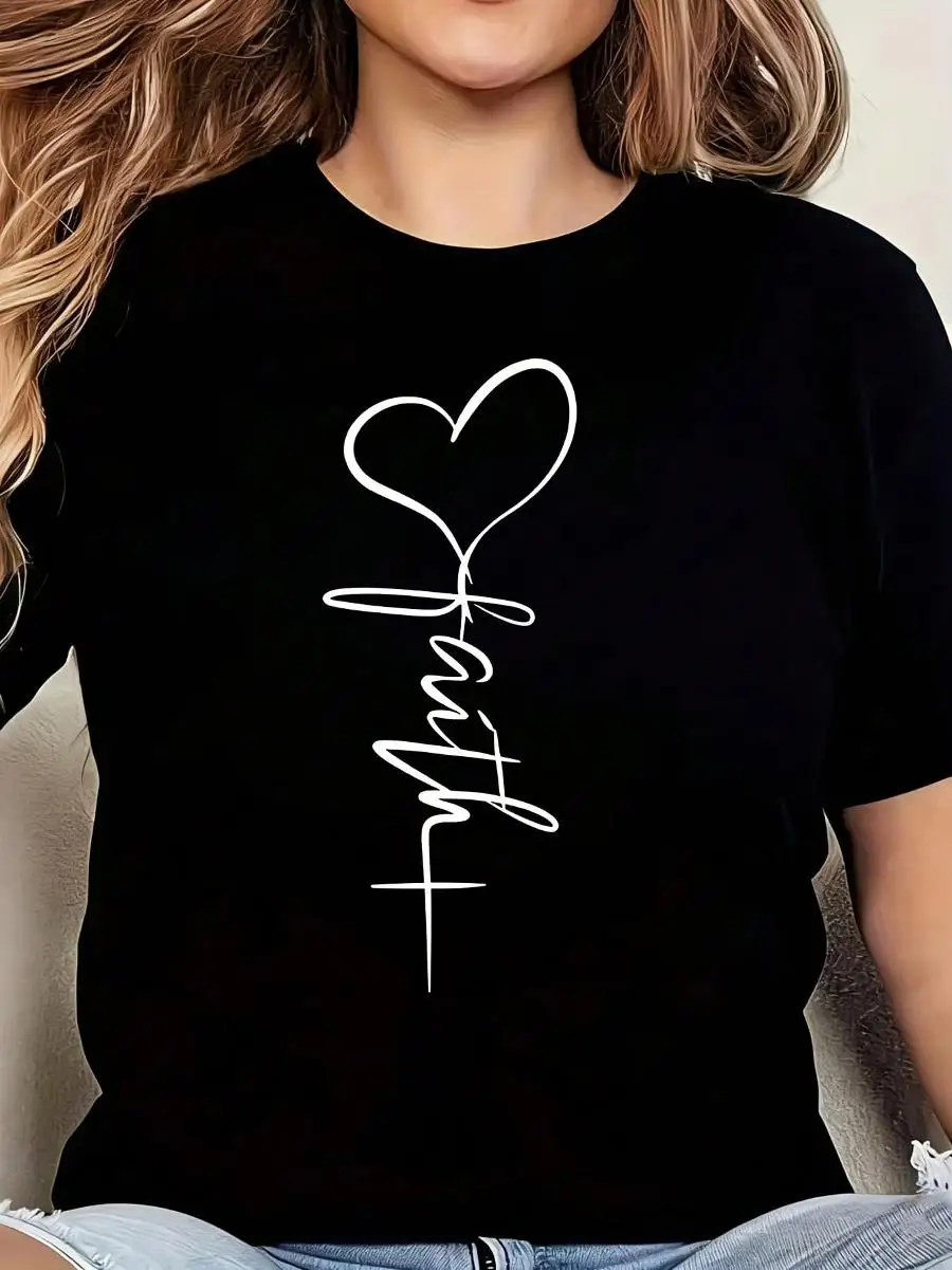 Women S Casual Long Sleeve Crew Neck T-Shirt With Elegant Heart Love Script Design 1 Pcs Women s Plus Size T-Shirt Oversized Graphic Short 220g S
