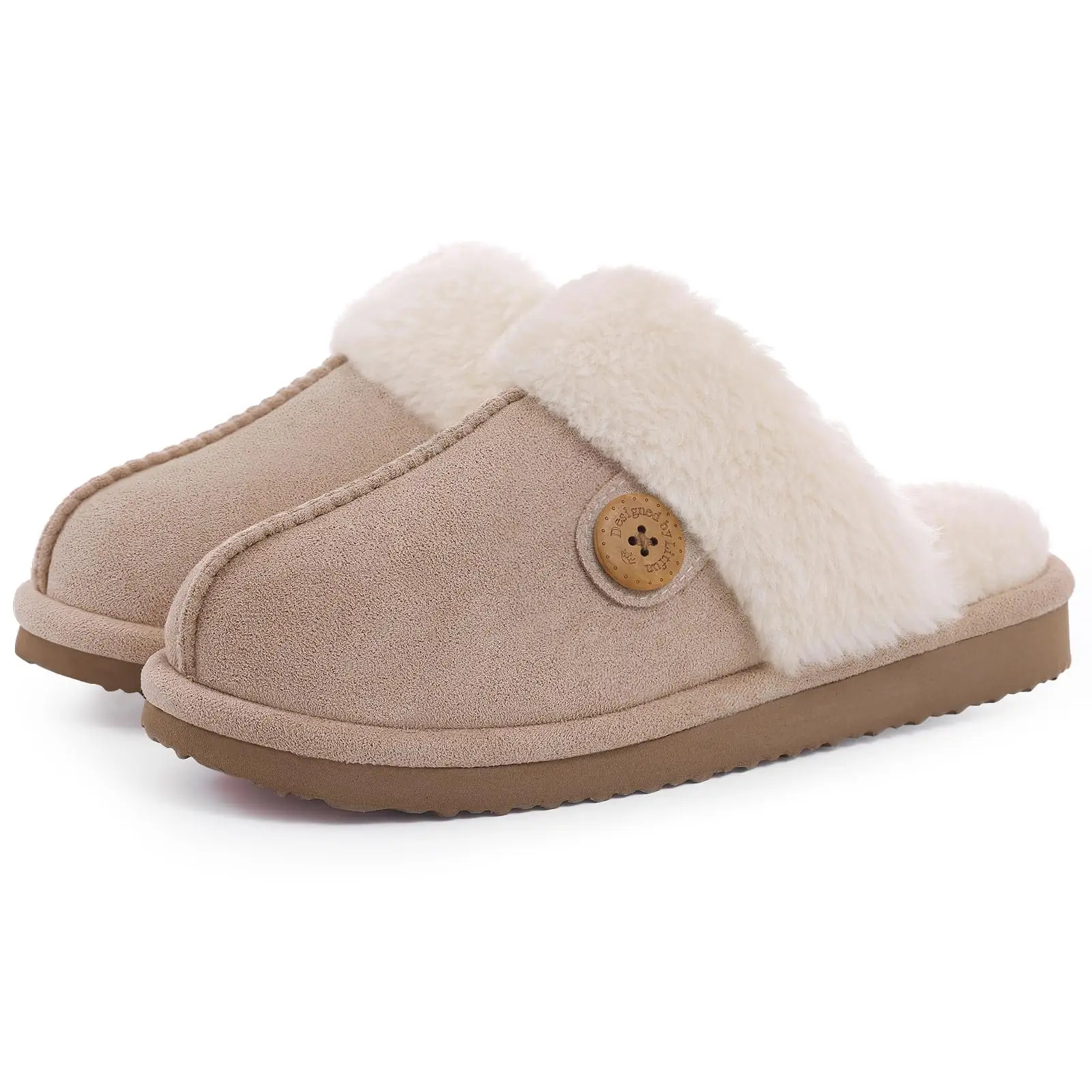 Shevalues Fuzzy House Slippers Women Winter Furry Slides Soft Fluffy Collar Lining Slippers Indoor Warm Bedroom Plush Slippers